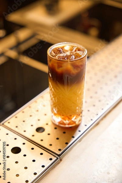 Obraz Iced coffee with cream on the bar counter
