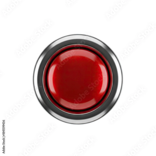 Obraz Red Button Pressed: Isolated on White Background