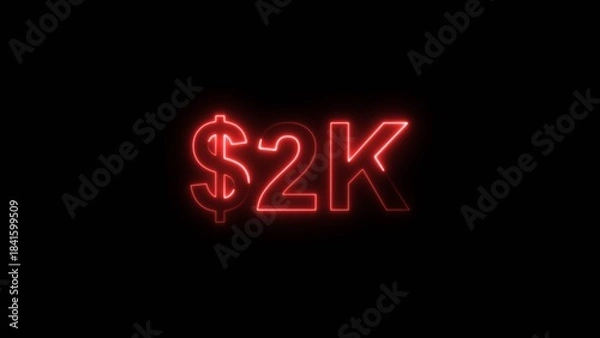 Fototapeta  Neon line bright 2k followers isolated red color 4k illustration on black background. Vibrant neon shiny 2k text red color 4k illustration digits for high-resolution. 
