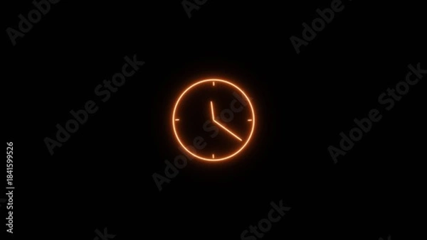 Obraz clock icon neon bright 24 hour day fast speed royal blue color 4k illustration.Black background new analog and digital clock icon 4k illustration.	