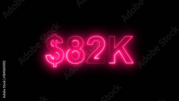 Obraz Neon line bright 82k followers isolated magenta red color 4k illustration on black background. Vibrant neon shiny 82k text  magenta red color 4k illustration digits for high-resolution. 