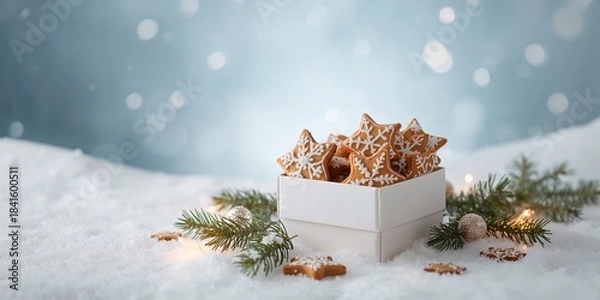 Obraz Christmas ginger cookies arranged in a gift box, seasonal baking for holiday celebrations