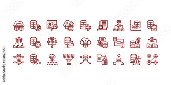 Fototapeta big data icon set collection in outline style. icon pack contain velocity, volume, analytics, storage, variety, analysis, encryption, data, realtime, algorithm icon