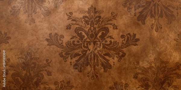 Obraz Light brown leather background with floral and cowboy Western motifs, suitable for text layouts and design projects