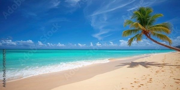 Obraz Tropical beach with calm waters and light sands, suitable for layout backgrounds, World Environment Day