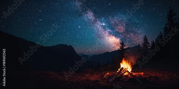 Fototapeta Night scene of a mountain campfire fire safety protocols in remote areas
