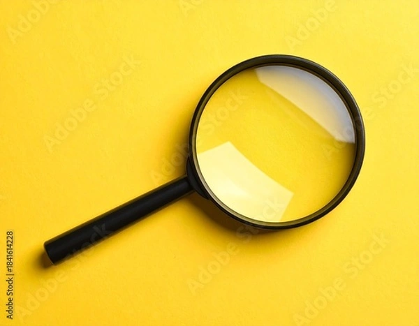 Obraz 黄色い背景に孤立した一つの黒い縁のルーペ	
