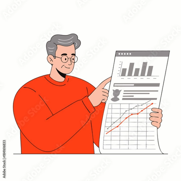 Obraz A discerning senior professional carefully analyzes intricate business reports, interpreting financial charts and growth statistics crucial for planning.