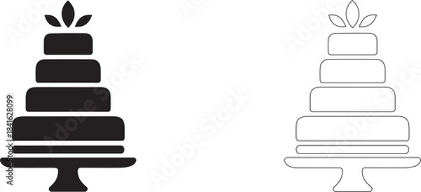 Obraz Tiered wedding cake. Editable vector silhouette.