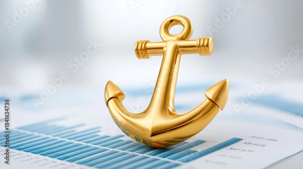 Fototapeta Gold anchor on financial chart conveying stable financial growth and secure investment confidence