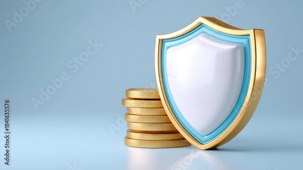 Fototapeta Stable financial shield protecting stacked gold coin savings in secure concept image