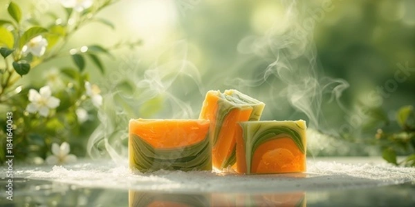 Obraz Natural organic soap bars displayed for eco-friendly skincare, environmental awareness