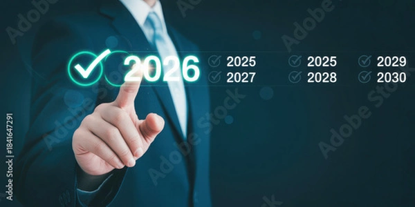 Obraz Businessman selecting year 2026 from virtual timeline