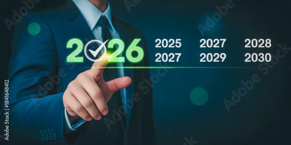 Obraz Businessman selecting year 2026 from future options
