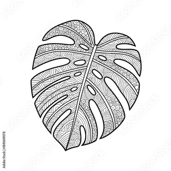 Obraz Mandala geometric monstera leaf outline vector illustration