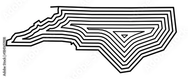 Obraz Symbol Map of the State North Carolina (United States of America) showing the state border buffered inside with black tapering lines