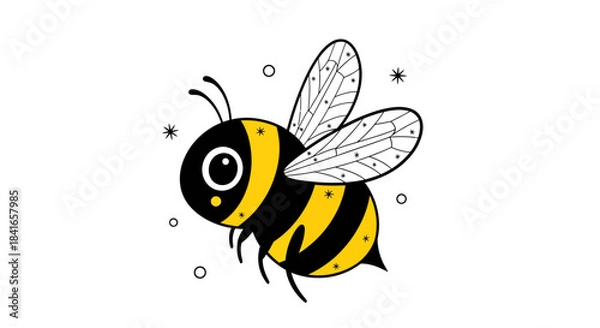 Fototapeta Enchanting cartoon honeybee illustration with intricate wings and playful sparkling accents