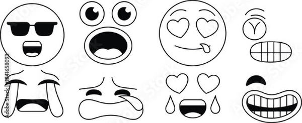 Obraz Collection of different emoticon and emoji in black and white