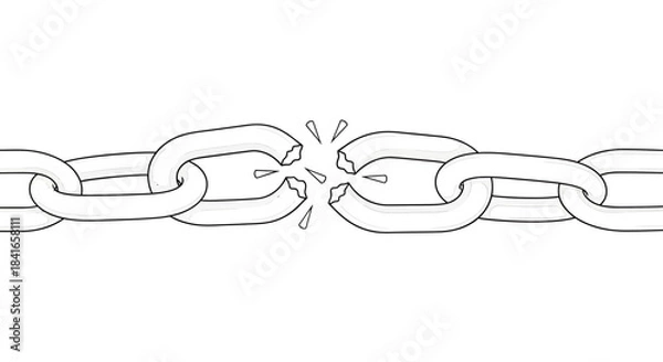 Fototapeta Fragmented metallic chain symbolizing disconnection, severance, and the strength to break free