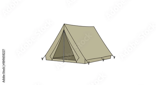 Fototapeta Illustrated camping tent pitched on a plain white backdrop in simple and clean lines