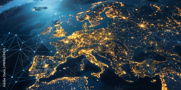 Fototapeta Europe map network connection technology with digital communication internet and global business