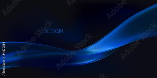Obraz Abstract dynamic blue wave. Flowing transparent liquid on a dark background. Modern vector realistic design.