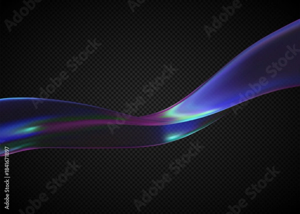 Obraz Abstract vector background, crystal glass, liquid 3D iridescent shape. Elegant wallpaper with transparent glass ribbon. Vector illustration