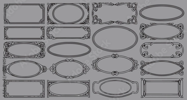 Fototapeta Elegant Ornamental Vintage Frame Collection — Decorative Oval and Rectangular Baroque Borders, Classic Line Art Labels for Packaging, Invitations, and Graphic Design