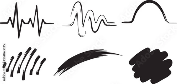 Fototapeta Abstract Brush Stroke Collection – Artistic Ink Lines, Scribbles, Waves & Expressive Hand-Drawn Strokes