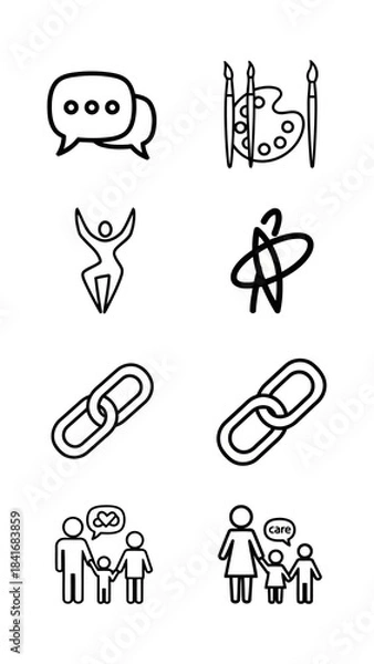 Fototapeta Linear vector icon set for communication concept depicting two overlapping speech bubbles containing three dots representing ongoing conversation dialogue interface symbol for web or application use