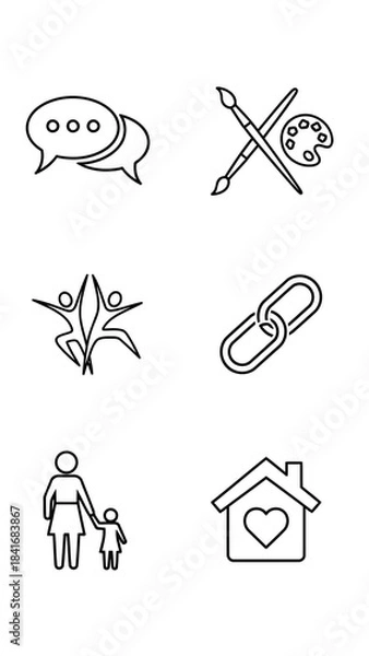 Fototapeta Communication connection creativity family care unity abstract icon set collection outline design element concept for website mobile app and social media interfaces simple vector illustration