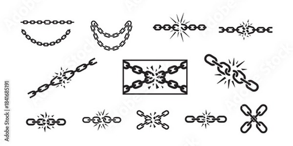 Obraz Chain Silhouette Set with Breaking and Hanging Variations