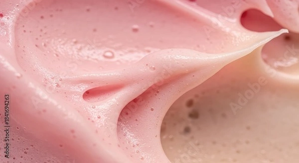Obraz Close up of smooth pink cosmetic cream with bubbles and folds on surface