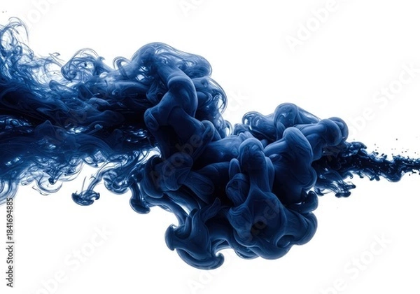 Obraz Dark blue ink swirling in water creating abstract shapes on white background with fluid motion and soft edges