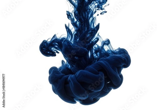Obraz Dark blue ink swirling in water creating abstract cloud like formations on white background with fluid motion