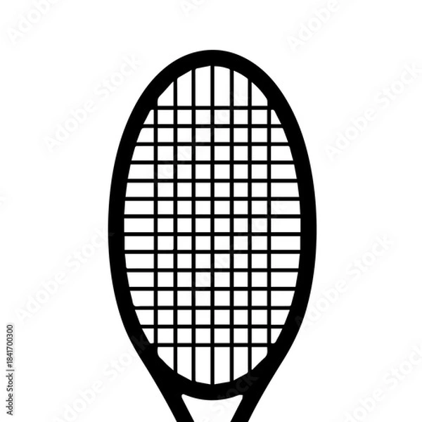Fototapeta Tennis Racket Silhouette: A minimalist, high-contrast image of a tennis racket, presented in stark black and white, highlighting its iconic frame and string pattern.