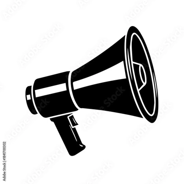 Fototapeta Megaphone in Bold: A simple yet powerful image of a megaphone, rendered in striking black against a minimalist backdrop, symbolizing announcements, communication, and amplification.