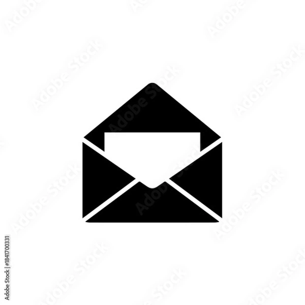 Fototapeta Email Notification: A simple yet elegant black-and-white icon depicts an open envelope, symbolizing communication and the arrival of a message.