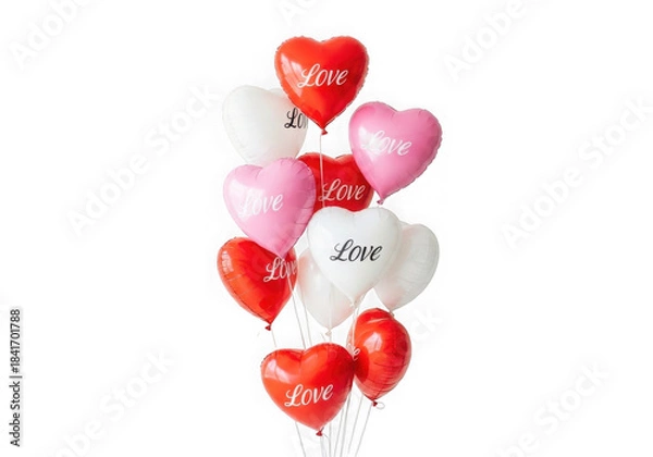 Fototapeta Heart Shaped Love Balloons in Red Pink and White Isolated on Black