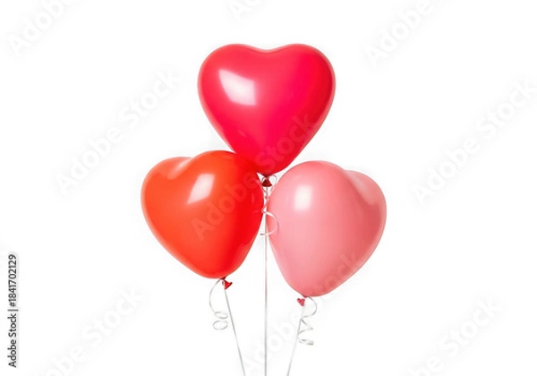Fototapeta Three Heart Shaped Balloons in Red Pink and Coral Isolated on Black
