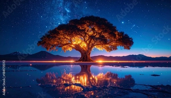 Fototapeta 光る大木と銀河3