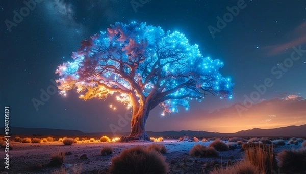 Fototapeta 光る大木と銀河2