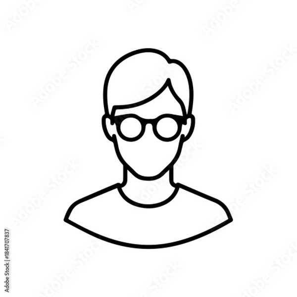 Fototapeta Simplified Profile: A minimalist line drawing presents a simplified human profile, complete with glasses.