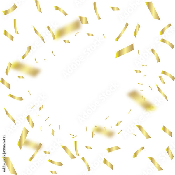 Obraz Falling shiny golden blurred confetti png. Festive frame isolated
