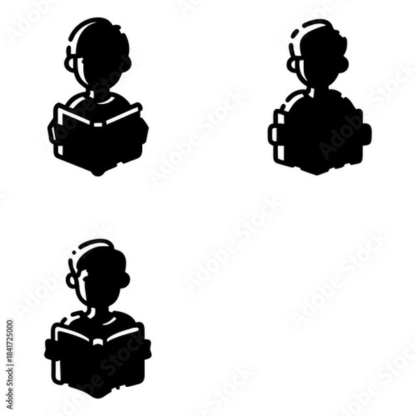 Fototapeta Three silhouettes of people reading books. Each figure features a head and shoulders silhouette