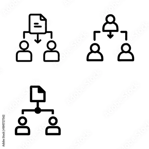 Fototapeta Three simple line drawings depict a person interacting with bar graphs showing upward trends
