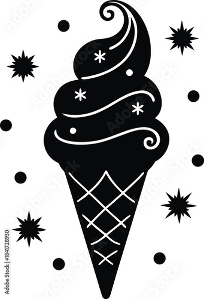 Fototapeta Ice Cream Cone with Snowflakes Vector