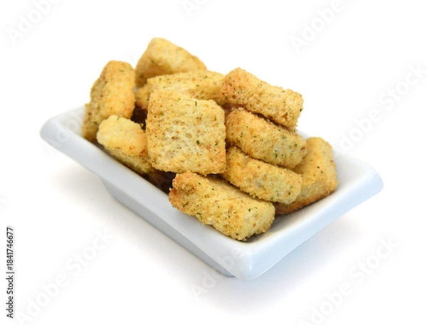 Obraz Garlic and cheese bread slices on white background