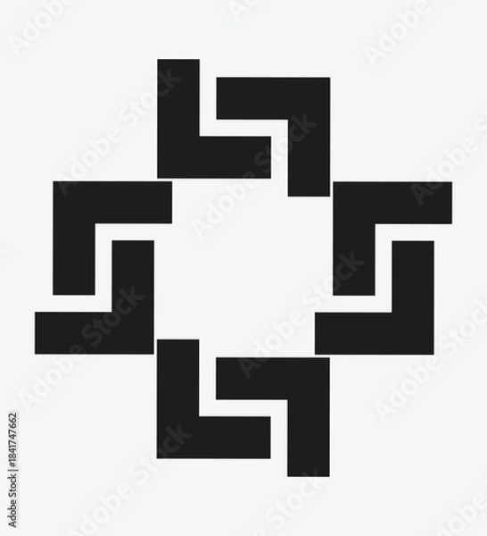 Fototapeta Minimal angular geometric motif with interlocking corner shapes forming abstract symmetrical pattern