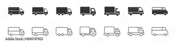 Fototapeta Delivery truck icon set. Contains such icons as Logistics Services, Delivery Incidents, Loading and Unloading. Editable stroke. Cargo van icon. Line and glyph delivery truck. Shipping lorry